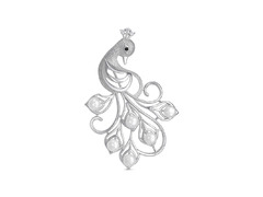 Ажурная серебряная брошь в форме Жар - птицы с жемчужными вставками